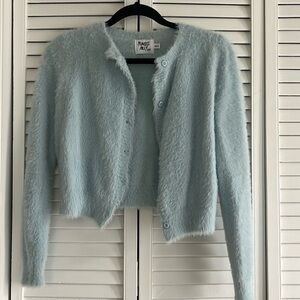 Princess Polly blue fuzzy cardigan
